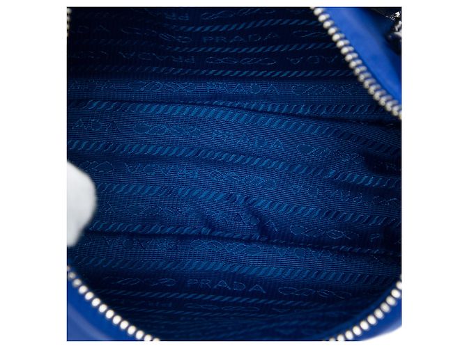 Borsa Satchel Prada Re Edition 2005 in Tessuto con Rifiniture in Saffiano Blu - vista 4