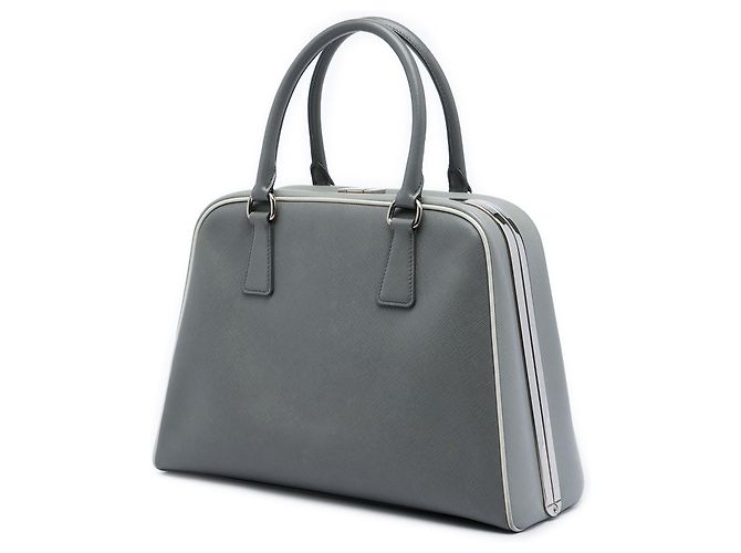 Prada Gray Saffiano Lux Pyramid Frame Handtasche Braun - Ansicht 2