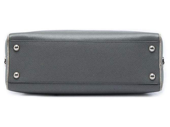 Prada Gray Saffiano Lux Pyramid Frame Handtasche Braun - Ansicht 3
