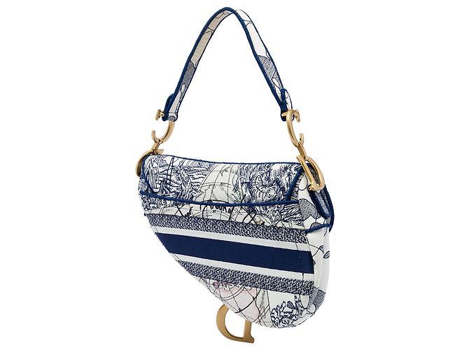 Borsa Saddle Dior in tela blu ricamata Around the World - vista 2