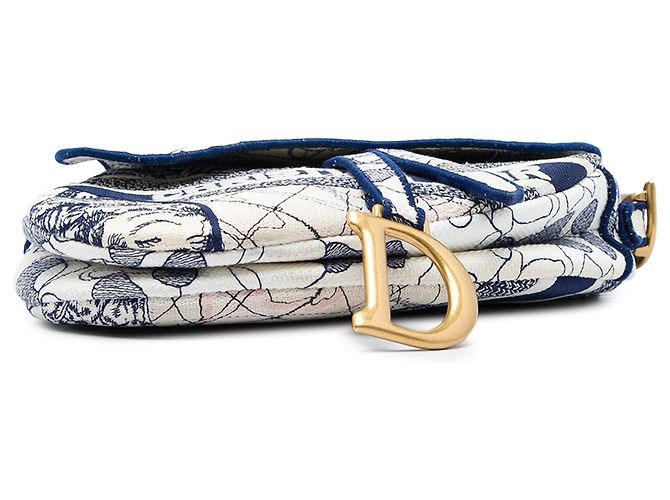 Borsa Saddle Dior in tela blu ricamata Around the World - vista 3