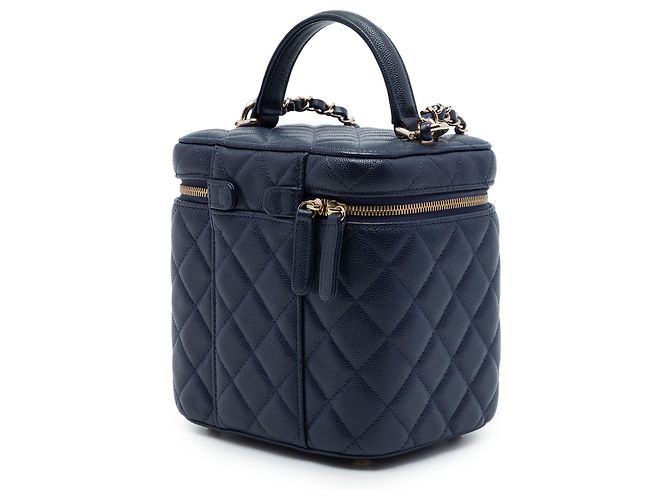 Vanity Case Chanel Blue CC trapuntato in pelle Caviar con manico e catena Blu navy - vista 2