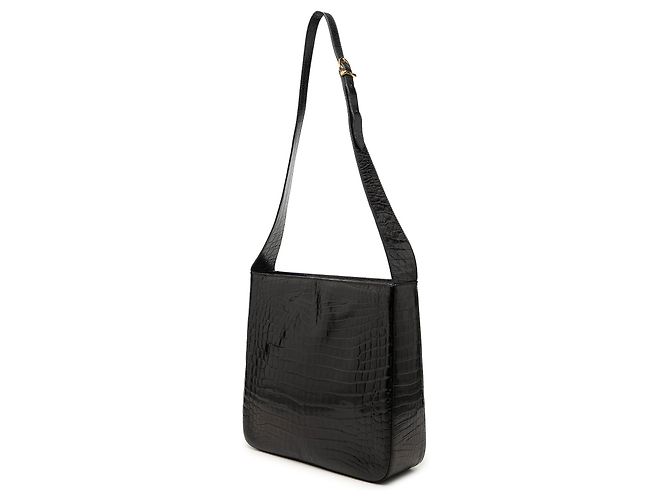 Salvatore Ferragamo Borsa a tracolla Ferragamo in pelle embossed croc nera Double Gancini - vista 2