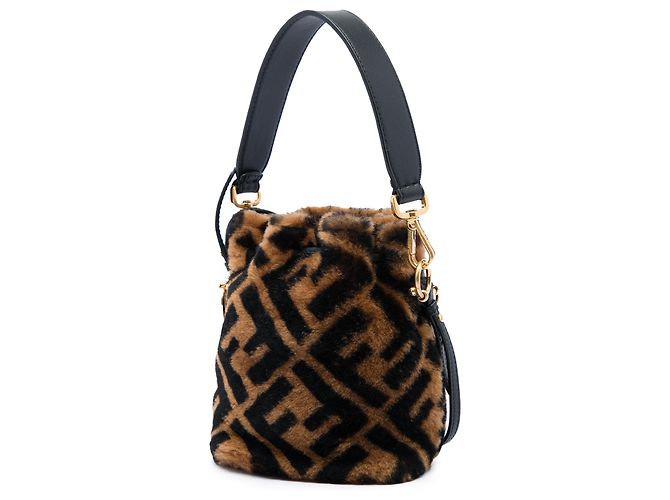 Borsa bucket Fendi Brown Mini Zucca Shearling Mon Tresor Marrone - vista 2