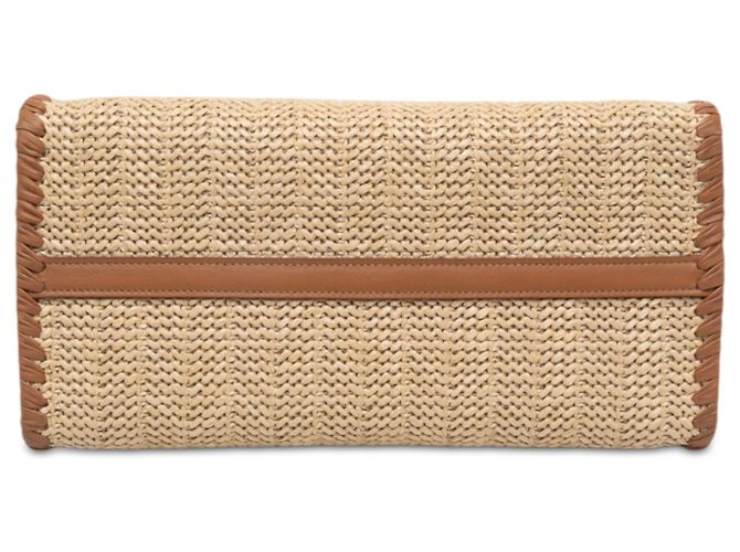 Double Borsa Paradigme Prada in rafia beige e pelle City Calf con cuciture a vista - vista 3