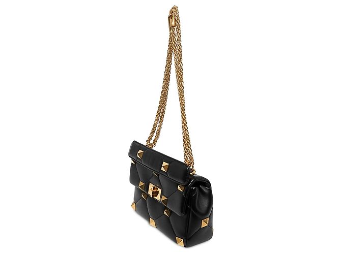 Borsa Satchel Valentino Roman Stud Media in Nappa Nera Nero - vista 2