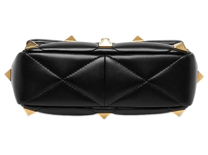 Borsa Satchel Valentino Roman Stud Media in Nappa Nera Nero - vista 3