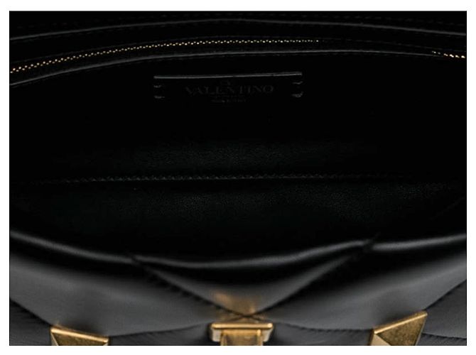 Borsa Satchel Valentino Roman Stud Media in Nappa Nera Nero - vista 4