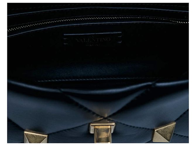 Borsa Satchel Valentino Roman Stud Media in Nappa Nera Nero - vista 5