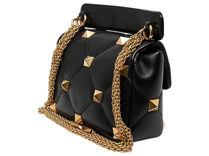 Borsa Satchel Valentino Roman Stud Media in Nappa Nera Nero - vista 6