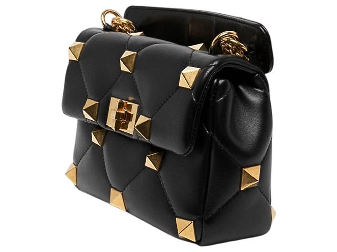 Borsa Satchel Valentino Roman Stud Media in Nappa Nera Nero - vista 7