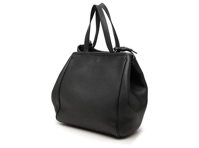Céline Celine Small Folded Cabas Tote aus schwarzem genarbtem Kalbsleder - Ansicht 2