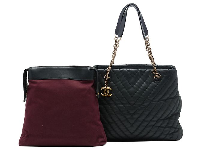 Tote Chanel Large Chevron Surpique in vitello iridescente nero - vista 7
