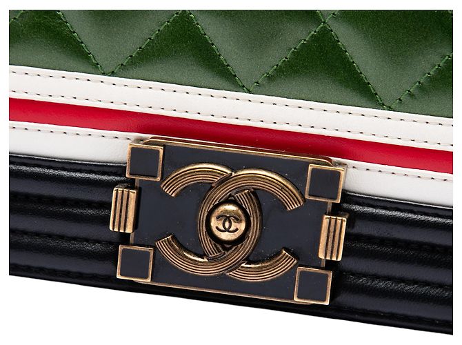 Chanel Green Multicolor Quilted Lambskin Crest East West Boy Flap - vista 5