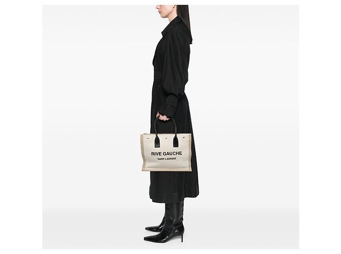 Autre Marque Saint Laurent Tote Bag Rive Gauche Small in tela beige - vista 8