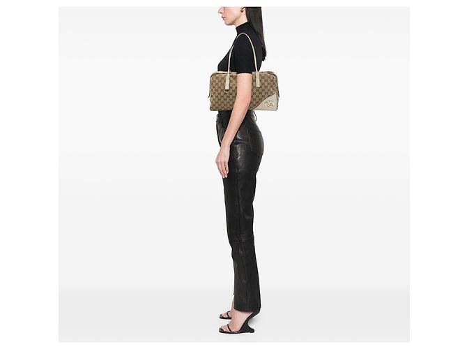 Borsa a tracolla Gucci New Britt in tela GG beige - vista 6