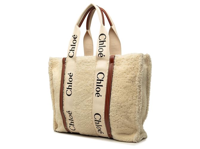 Borsa Woody Tote Large in shearling Beige Chloé - vista 2