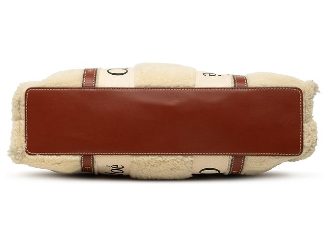 Borsa Woody Tote Large in shearling Beige Chloé - vista 3