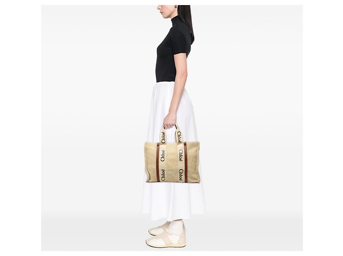 Borsa Woody Tote Large in shearling Beige Chloé - vista 6