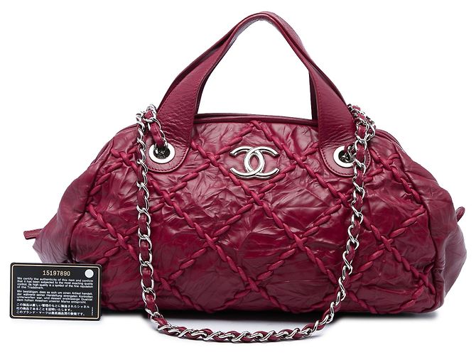 Bolsa Bowling Chanel Red CC em couro de bezerro acolchoado e amassado Ultra Stitch - vista 6