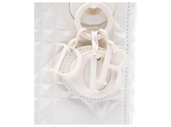 Dior White Mini Ultra Matte Calfskin Diamond Cannage Lady Dior Bianco - vista 5