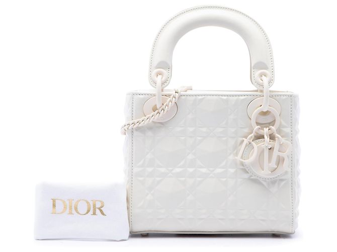 Dior White Mini Ultra Matte Calfskin Diamond Cannage Lady Dior Bianco - vista 7