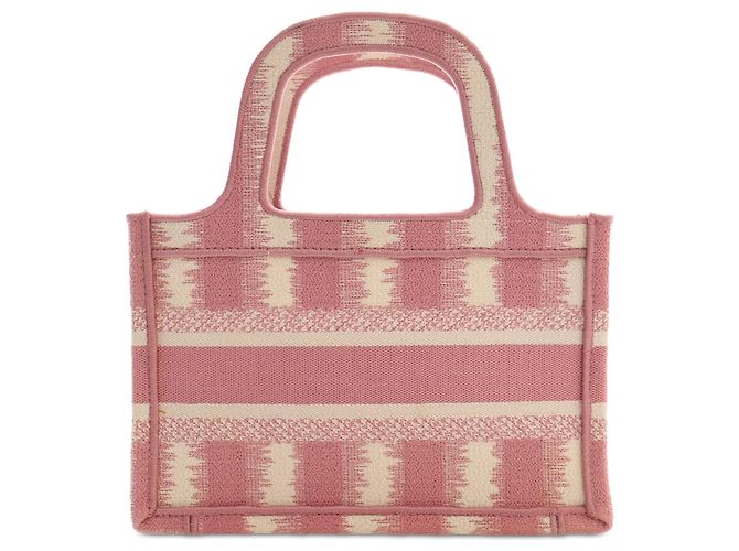 Dior Book Tote Mini em tela bordada com riscas rosa - vista 2