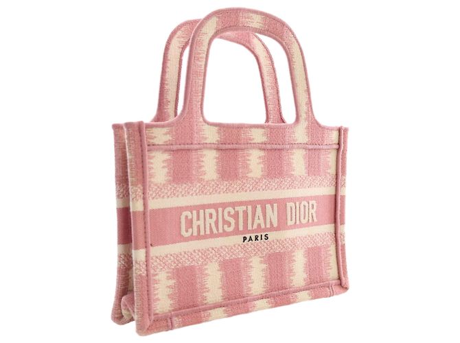 Dior Book Tote Mini em tela bordada com riscas rosa - vista 9