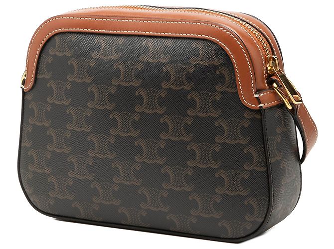 Céline Celine Borsa Camera Small Triomphe in tela rivestita marrone Marrone scuro - vista 2