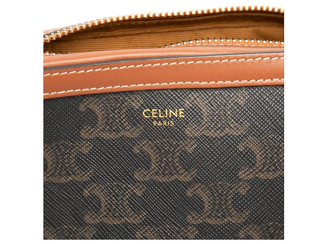 Céline Celine Borsa Camera Small Triomphe in tela rivestita marrone Marrone scuro - vista 5