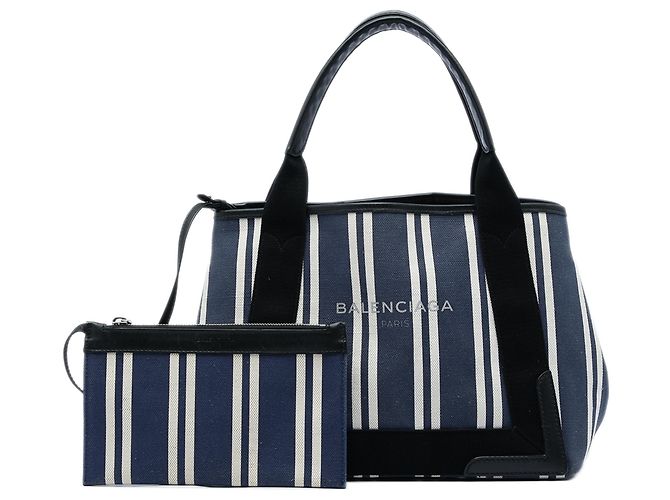 Balenciaga Blue Canvas Striped Navy Cabas S - vista 6