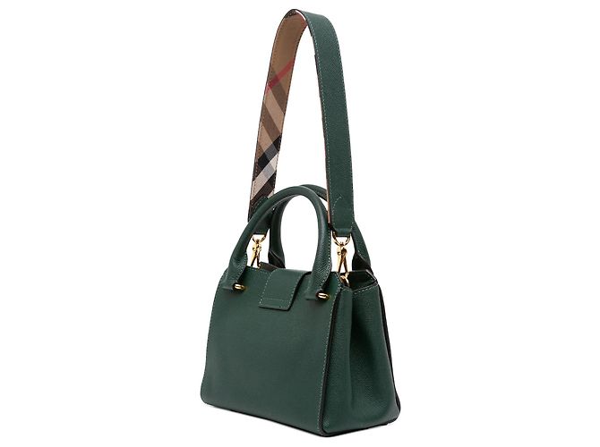 Mala Tote Burberry Small em pele de vitelo granulada Verde com fivela - vista 2