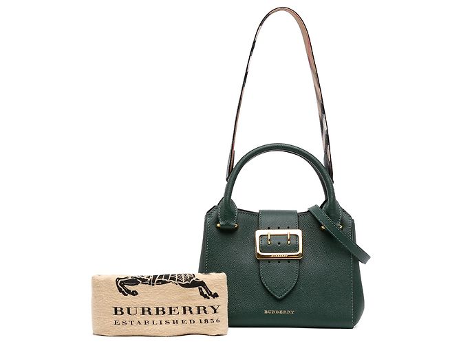 Mala Tote Burberry Small em pele de vitelo granulada Verde com fivela - vista 7