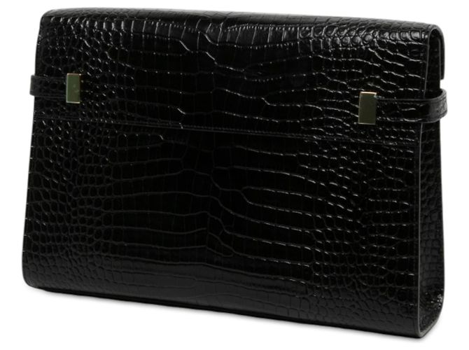 Autre Marque Borsa a spalla Manhattan Saint Laurent nera media in pelle embossed croc lucida - vista 2