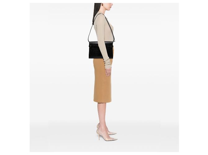 Autre Marque Borsa a spalla Manhattan Saint Laurent nera media in pelle embossed croc lucida - vista 5