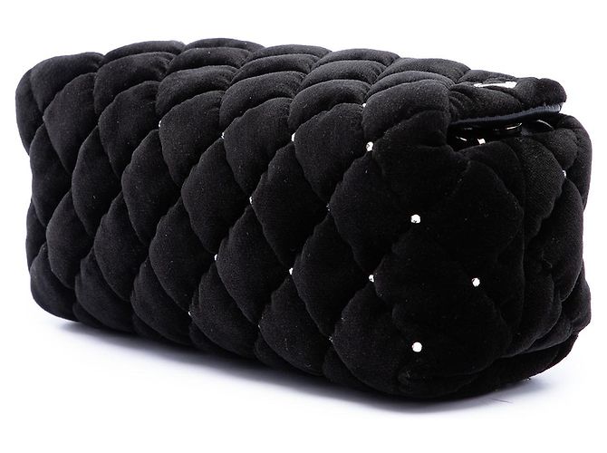 Clutch da polso Chanel in velluto trapuntato nero CC con cristalli - vista 2