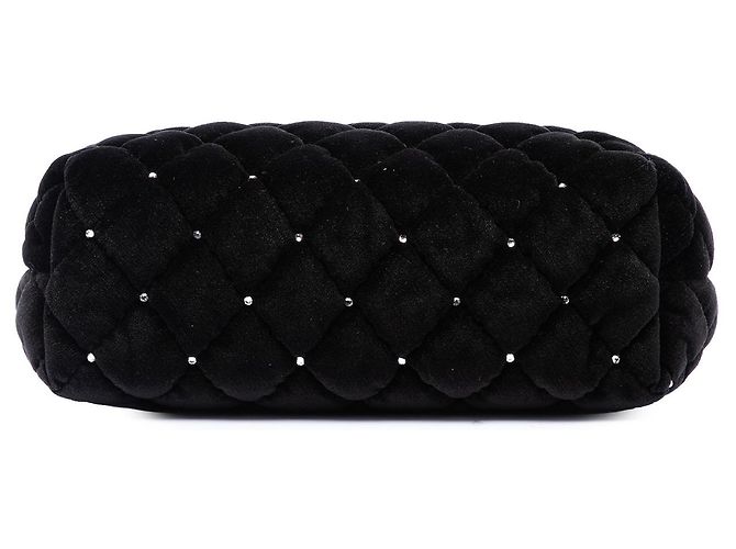 Clutch da polso Chanel in velluto trapuntato nero CC con cristalli - vista 3