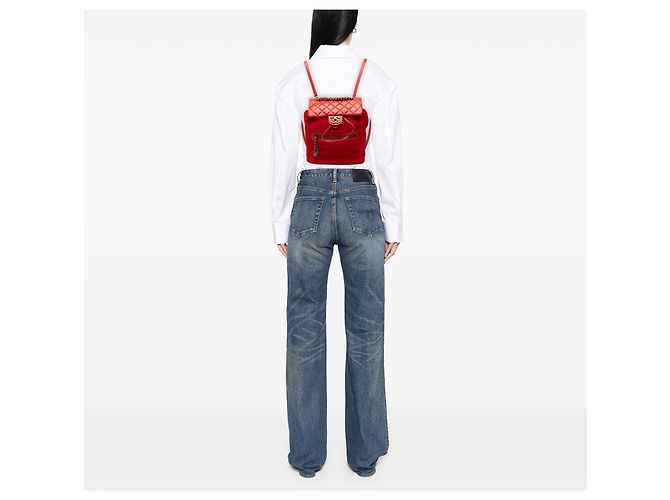 Zaino Mountain Chanel piccolo in shearling e vitello lucido rosso - vista 6
