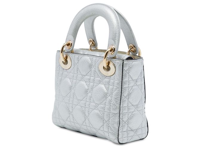 Dior Silver Mini Metallic Calfskin Cannage Supple Lady Dior Argento - vista 2