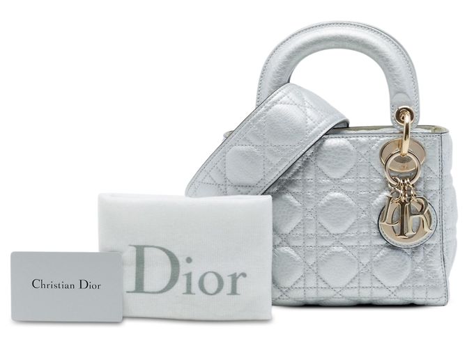 Dior Silver Mini Metallic Calfskin Cannage Supple Lady Dior Argento - vista 7