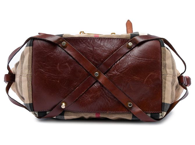 Borsa Tote Burberry Brown Small House Check Canvas Bridle Salisbury Marrone Marrone chiaro - vista 3