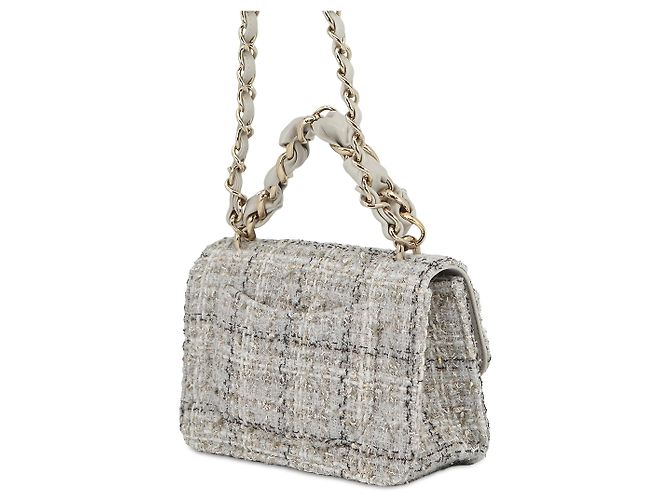 Chanel Gray Mini CC Quilted Tweed Chain Handle Flap - vista 2
