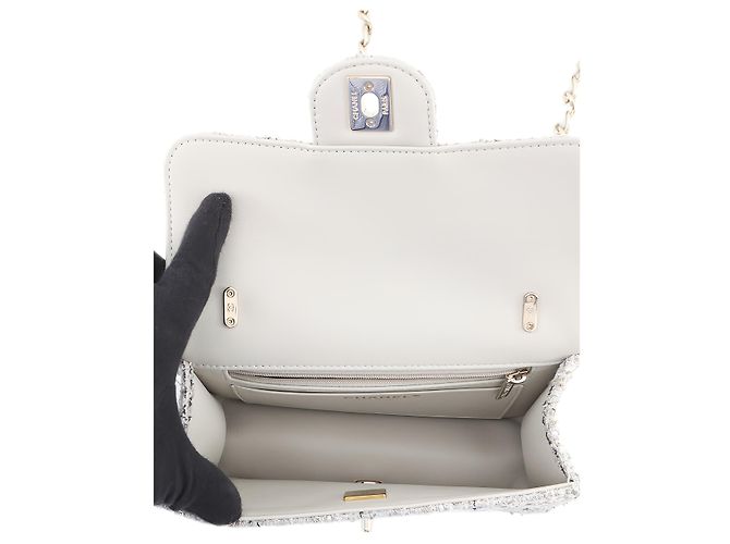 Chanel Gray Mini CC Quilted Tweed Chain Handle Flap - vista 4