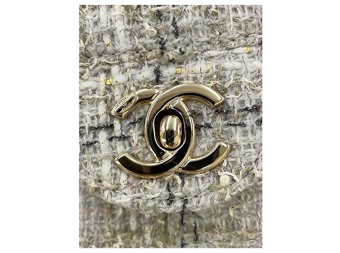 Chanel Gray Mini CC Quilted Tweed Chain Handle Flap - vista 7