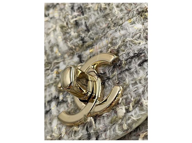 Chanel Gray Mini CC Quilted Tweed Chain Handle Flap - vista 8