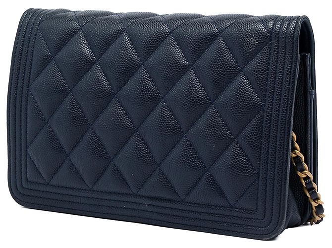 Chanel Blue Quilted Caviar Boy Wallet on Chain Blu scuro - vista 2