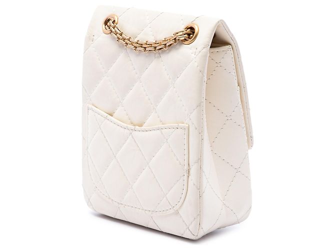 Chanel White Mini Quilted Aged Calfskin 2.55 Reissue North South Flap - vista 2