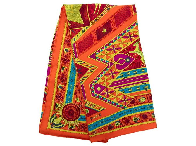 Hermès Hermes Carre 90 ORS BLEUS D'AFRIQUE Schal Mehrfarben Orange - Ansicht 7