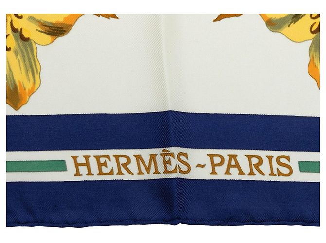 Hermès Hermes Carre 90 Fleurs d'Hellade Schal Weiß Blau Mehrfarben - Ansicht 3