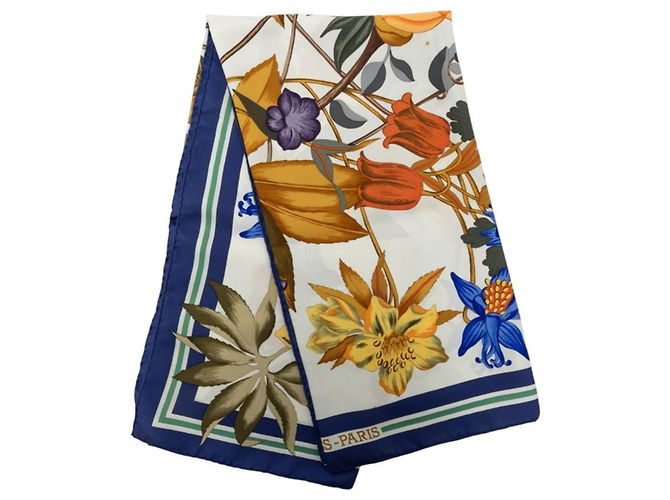 Hermès Hermes Carre 90 Fleurs d'Hellade Schal Weiß Blau Mehrfarben - Ansicht 7